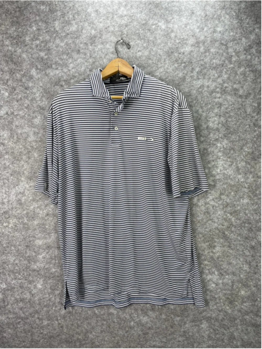RLX Ralph Lauren Polo Shirt Mens Large Blue Stripe Golf Performance Stretch